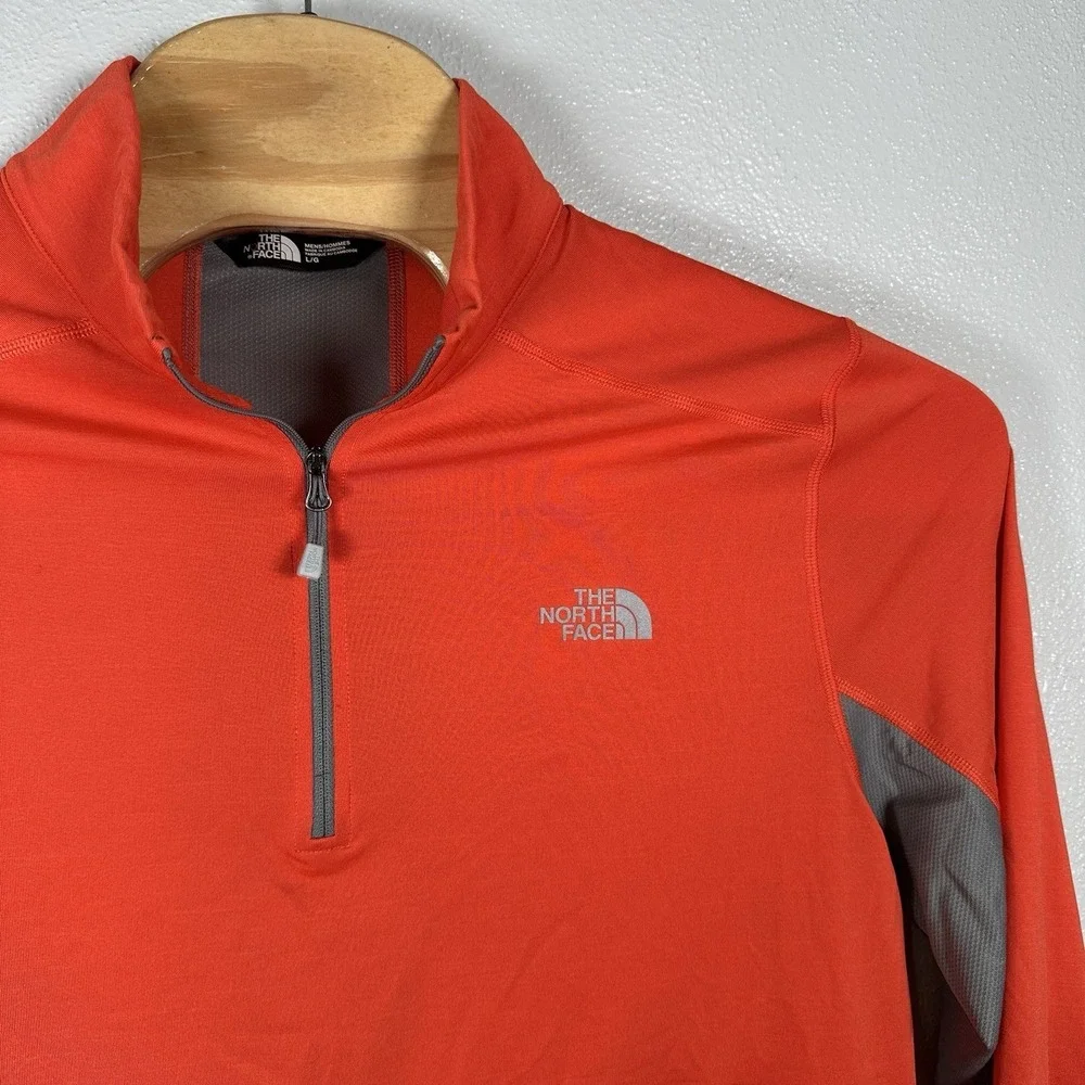 The North Face FlashDry-XD 1/4 Zip Pullover Active Shirt Mens Large Orange Gray